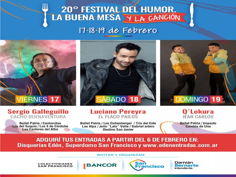 Grilla de artistas y precio de entadas del 20º Festival del Humor, la Buena Mesa y la Canción