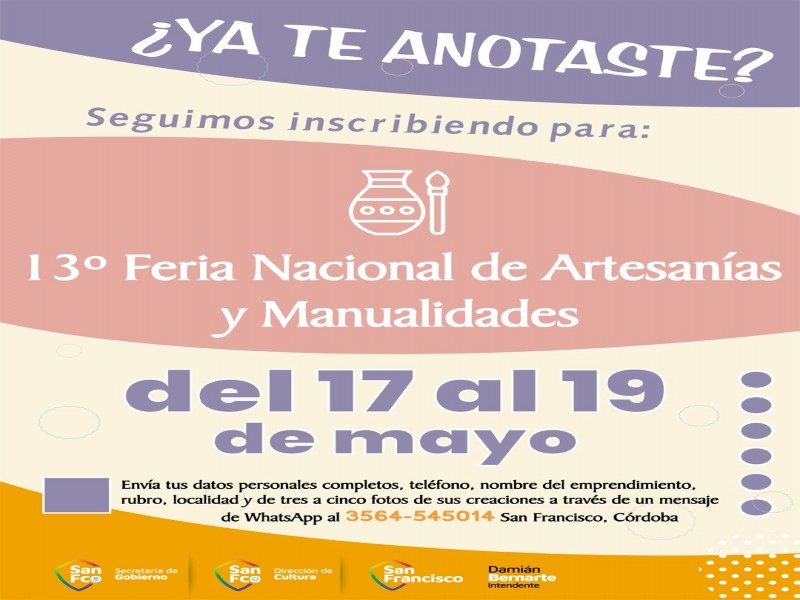 Reprogramación de fecha de la 13ª Feria Nacional de Artesanías