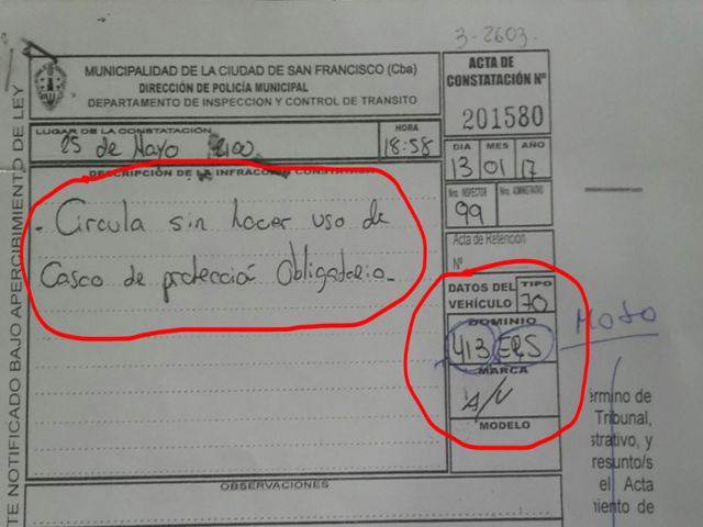 Aclaración por actas de infracciones de tránsito
