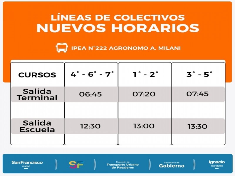 Modificaciones en el horario de Transporte Urbano de Pasajeros de la ciudad