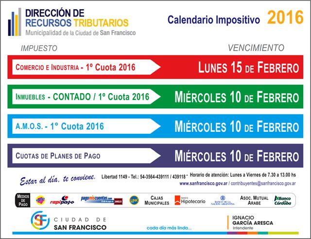 Calendario Impositivo Febrero 2016