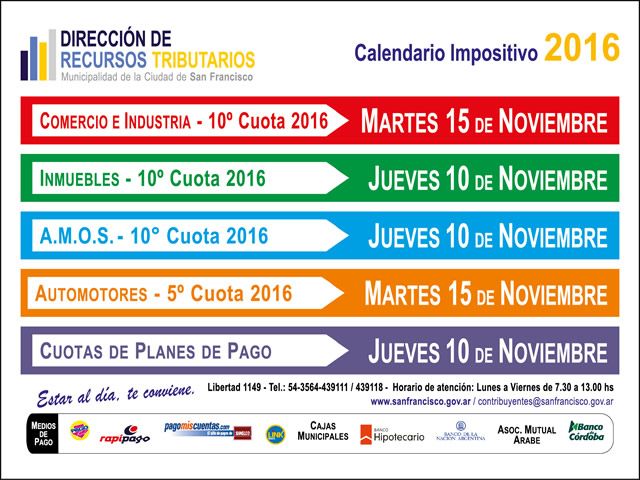 Calendario Impositivo Noviembre 2016