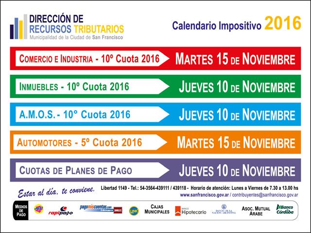 Calendario Impositivo Noviembre 2016