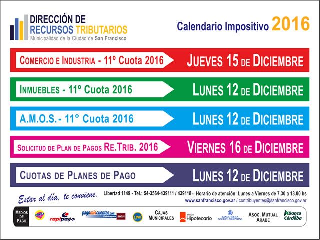 Calendario Impositivo Diciembre 2016