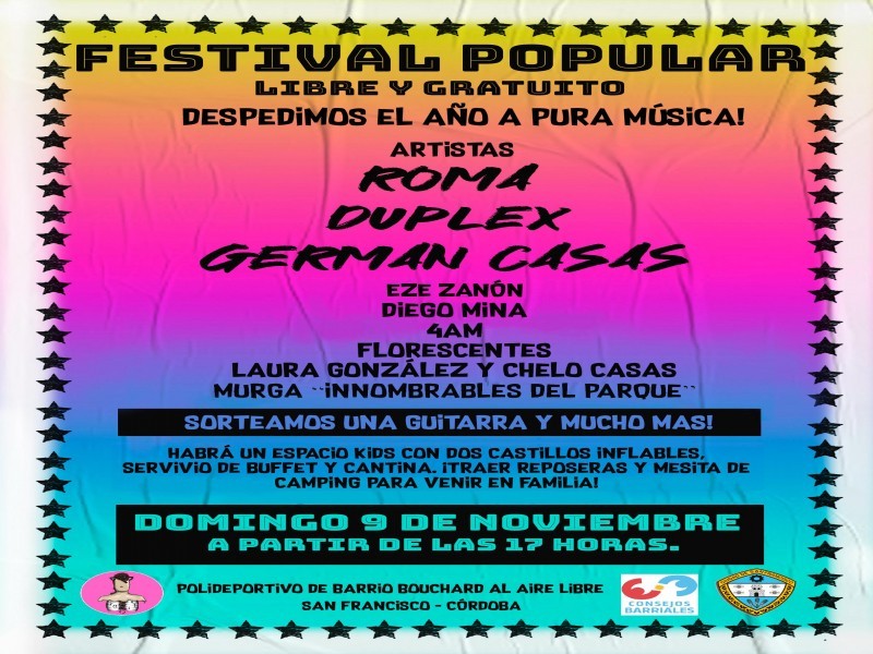 El domingo se realizará un festival popular en el Polideportivo de Barrio Bouchard